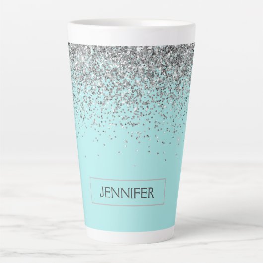 Aquamarin Aqua Blue Silver Glitzer Girl Monogram N Milchtasse (Vorderseite)