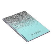 Aquamarin Aqua Blue Silver Glitzer Girl Monogram N Notizblock (Rechte Seite)