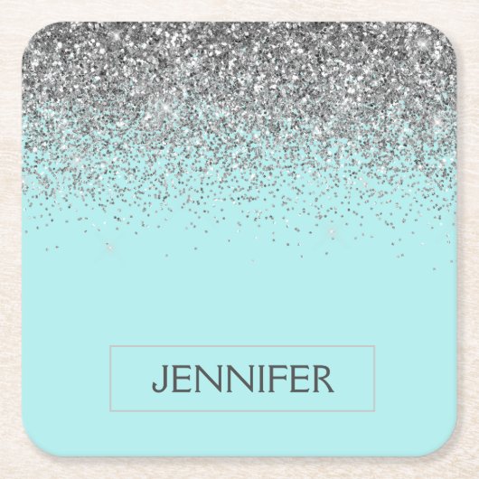 Aquamarin Aqua Blue Silver Glitzer Girl Monogram N Rechteckiger Pappuntersetzer (Vorderseite)