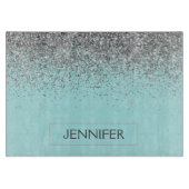 Aquamarin Aqua Blue Silver Glitzer Girl Monogram N Schneidebrett (Vorderseite)