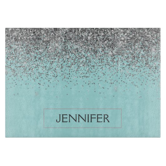 Aquamarin Aqua Blue Silver Glitzer Girl Monogram N Schneidebrett (Vorderseite)