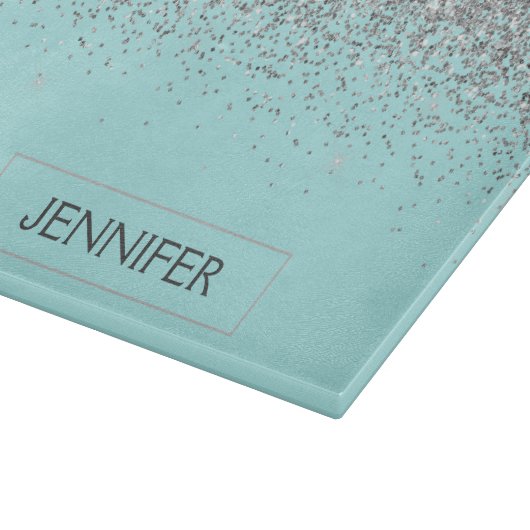 Aquamarin Aqua Blue Silver Glitzer Girl Monogram N Schneidebrett (Ecke)