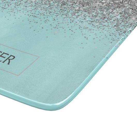 Aquamarin Aqua Blue Silver Glitzer Girl Monogram N Schneidebrett (Ecke)