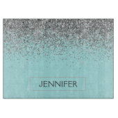 Aquamarin Aqua Blue Silver Glitzer Girl Monogram N Schneidebrett (Vorderseite)