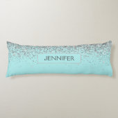 Aquamarin Aqua Blue Silver Glitzer Girl Monogram N Seitenschläferkissen (Vorderseite)