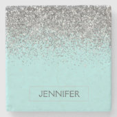 Aquamarin Aqua Blue Silver Glitzer Girl Monogram N Steinuntersetzer (Vorderseite)