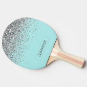 Aquamarin Aqua Blue Silver Glitzer Girl Monogram N Tischtennis Schläger (Seitenansicht)