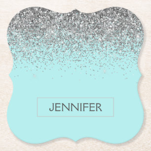 Aquamarin Aqua Blue Silver Glitzer Girl Monogram N Untersetzer