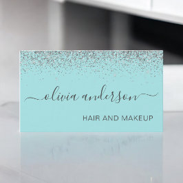 Aquamarin Aqua Blue Silver Glitzer Haar Makeup Sal Visitenkarte