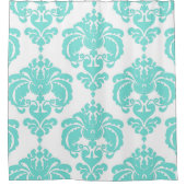 Aquamarin Aqua Blue & White Royal Glam Damask Duschvorhang (Vorderseite)