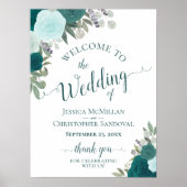 Aquamarin & Aqua Boho Chic Rose Hochzeit Willkomme Poster (Vorne)