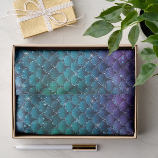 Aquamarin Aqua Lila Mermaid Sparkasse Glitzer Seidenpapier (Geschenk)