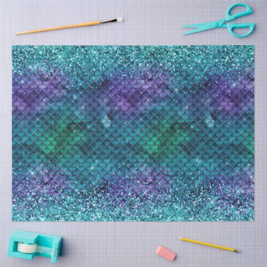 Aquamarin Aqua Lila Mermaid Sparkasse Glitzer Seidenpapier (Basteln)