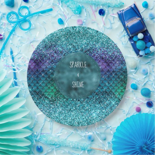 Aquamarin Aqua Lila Mermaid Sparkle Glitzer Pappteller (Party)