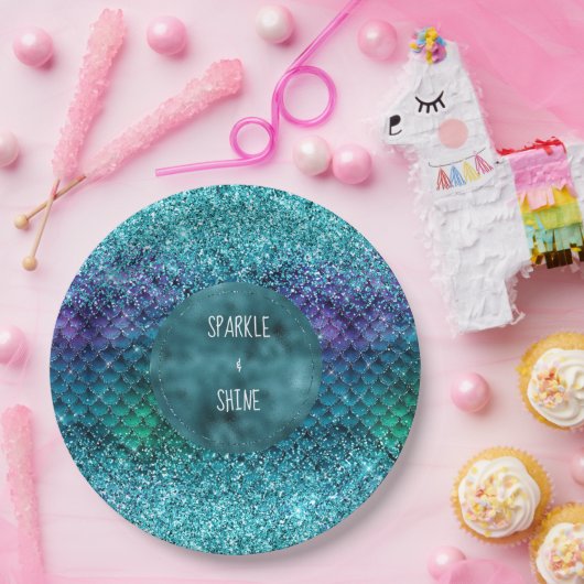 Aquamarin Aqua Lila Mermaid Sparkle Glitzer Pappteller (Party)