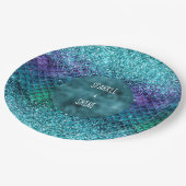 Aquamarin Aqua Lila Mermaid Sparkle Glitzer Pappteller (Schrägansicht)