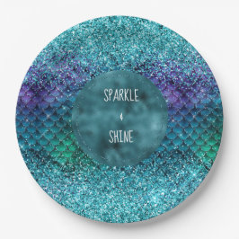 Aquamarin Aqua Lila Mermaid Sparkle Glitzer Pappteller
