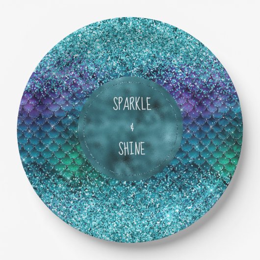 Aquamarin Aqua Lila Mermaid Sparkle Glitzer Pappteller (Vorderseite)