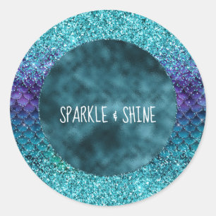 Aquamarin Aqua Lila Mermaid Sparkle Glitzer Runder Aufkleber