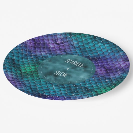 Aquamarin Aqua Lila Mermaid Sparkle Pappteller (Schrägansicht)