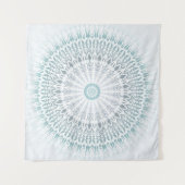 Aquamarin Aqua Modern Geometric Mandala Wandteppich (Vorderseite (Horizontal))