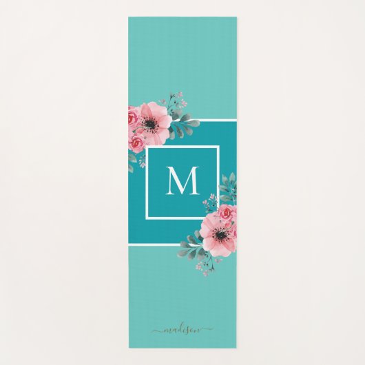 Aquamarin & Aqua | Monogramm der Aquarellfarben-Bl Yogamatte (Vorderseite)