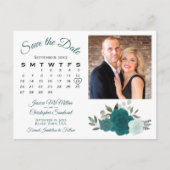 Aquamarin & Aqua Rose Foto & Kalender Save the Dat Ankündigungspostkarte (Vorderseite)