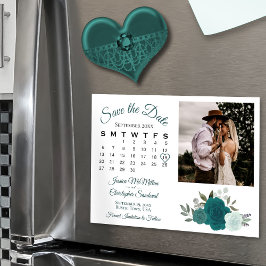 Aquamarin & Aqua Rose Kalender & Foto Save the Dat Magneteinladung