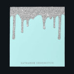 Aquamarin Aqua Silver Sparkle Glitzer Tropfen Luxu Notizblock<br><div class="desc">Aquamarine Aqua Silver Sparkle Glitzer Tropfen Luxus Notepad mit Ihrem Namen mit unseren trendigen Imitate silberne Glitzer Tropfen auf einem glamourösen aqua aquamarin (türkis) Hintergrund. Sie tauchen in Luxus ein, also zeig es dir! Perfekt für Ihre Glitzer Ästhetik! Wenn Sie Hilfe oder passende Artikel benötigen, kontaktieren Sie uns bitte unter...</div>