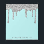 Aquamarin Aqua Silver Sparkle Glitzer Tropfen Luxu Notizblock<br><div class="desc">Aquamarine Aqua Silver Sparkle Glitzer Tropfen Luxus Notepad mit Ihrem Namen mit unseren trendigen Imitate silberne Glitzer Tropfen auf einem glamourösen aqua aquamarin (türkis) Hintergrund. Sie tauchen in Luxus ein, also zeig es dir! Perfekt für Ihre Glitzer Ästhetik! Wenn Sie Hilfe oder passende Artikel benötigen, kontaktieren Sie uns bitte unter...</div>