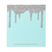 Aquamarin Aqua Silver Sparkle Glitzer Tropfen Luxu Notizblock (Vorderseite)