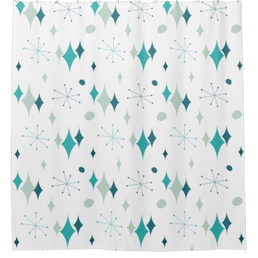 Aquamarin, Aqua Sternexplosion Mitte Jahrhundert M Duschvorhang (Vorderseite)