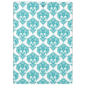 Aquamarin Aqua White Damask Chic Glam Personalisie Klemmbrett (Rückseite)