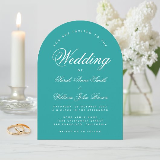 Aquamarin Arch Simple Modern Elegante Script Weddi Einladung