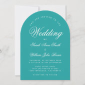 Aquamarin Arch Simple Modern Elegante Script Weddi Einladung (Vorderseite)
