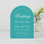 Aquamarin Arch Simple Modern Elegante Script Weddi Einladung (Stehend Vorderseite)