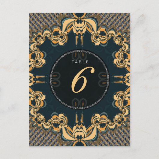 Aquamarin Art Alternative Wedding Menu Tischnummer (Vorderseite)