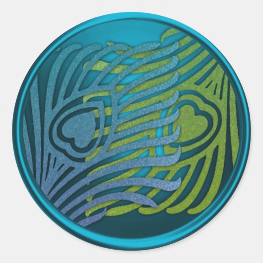 Aquamarin Art Deco Peacock Umschlag Aufkleber Set (Vorderseite)