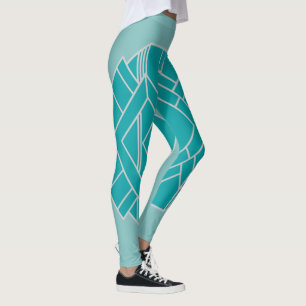 Aquamarin Art Deco Quilt Inspiriert Leggings