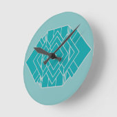 Aquamarin Art Deco Quilt Inspiriert Runde Wanduhr (Winkel)
