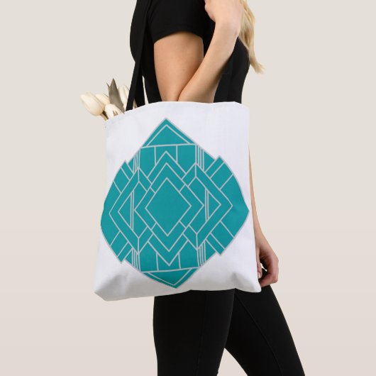 Aquamarin Art Deco Quilt Inspiriert Tasche (Von Nahem)