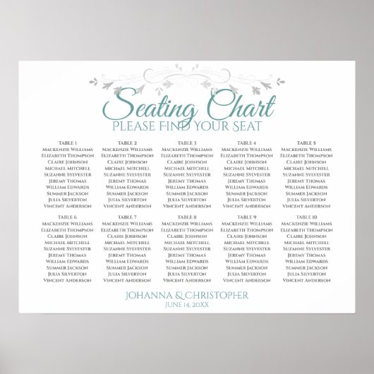 Aquamarin auf der White 10 Table Wedding Seating C Poster (Vorne)