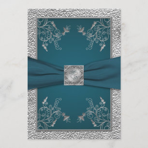 Aquamarin auf IMITATE Pewter Monogram Wedite Einla Einladung