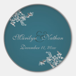 Aquamarin auf Pewter Mit Monogramm 1,5" Rundaufkle Runder Aufkleber