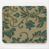 Aquamarin auf Tan Satin Damask Mousepad (Vorne)