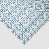 Aquamarin auf weißem ethnischem Muster, Blume, Che Seidenpapier (Detail)