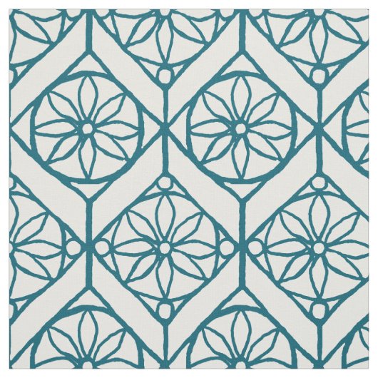 Aquamarin auf weißem ethnischem Muster, Blume, Che Stoff (Muster)
