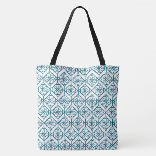 Aquamarin auf weißem ethnischem Muster, Blume, Che Tasche