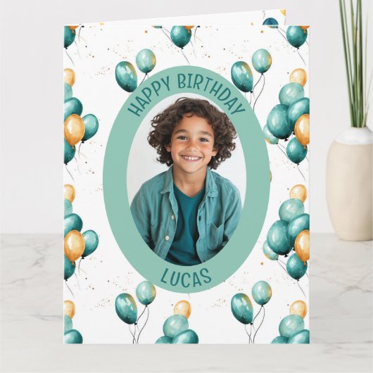 Aquamarin Balloons Muster Foto Karte (Vorderseite)