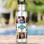 Aquamarin Banner Foto DYI Collage World Bester Vat Edelstahlflasche<br><div class="desc">"Der Bestste Vater der Welt." Lass Vater weiß, was du wirklich von ihm hältst. Zeit für ihn, nach einem Workout mit dieser coolen Wasserflasche seinen Durst zu stillen, die eine personalisierte Foto-Collage und eine kühne, moderne Typografie mit einem grafischen aquamarinen blauen Banner auf einem Edelstahlhintergrund besticht. Mit 8 Fotos Ihrer...</div>